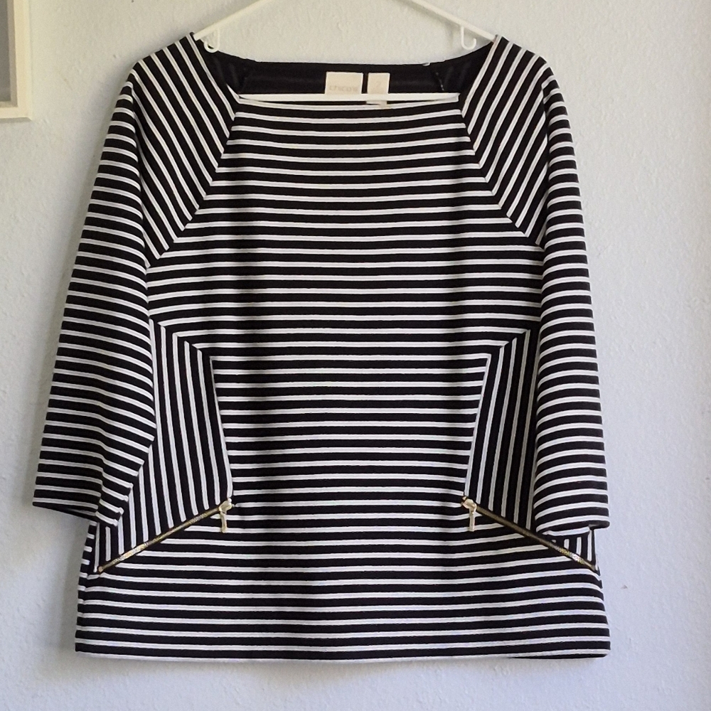 Chico's Black and White Boxy Blouse with Sailor Collar